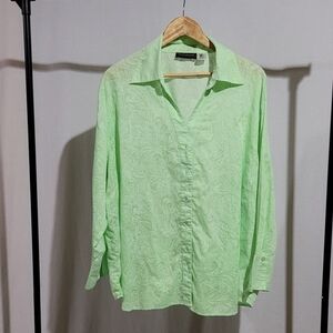 Harve Benard blouse light green paisley top plus size 3X shirt 3/4 sleeves XXXL